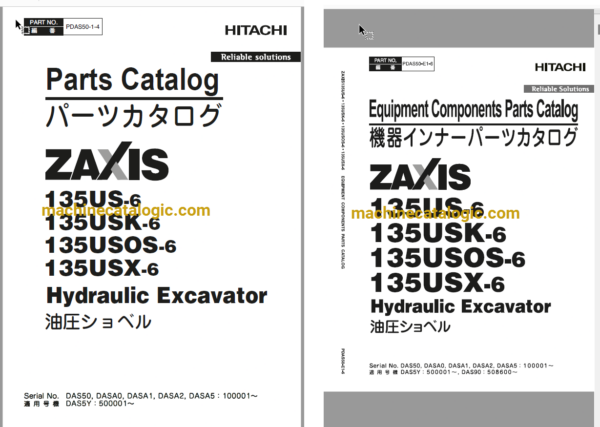 Hitachi ZX135US-6 Hydraulic Excavator Full Parts Catalog