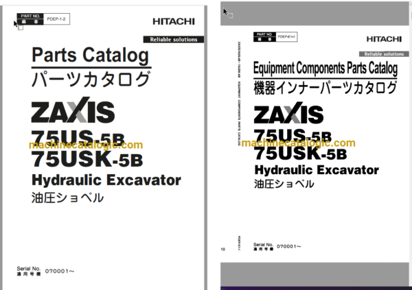 Hitachi ZX75US-5B,ZX75USK-5B Hydraulic Excavator Full Parts Catalog