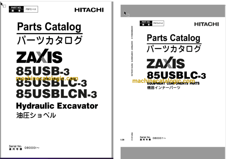 Hitachi ZX85USB-3, ZX85USBLC-3, ZX85USBLCN-3 Hydraulic Excavator Full Parts Catalog