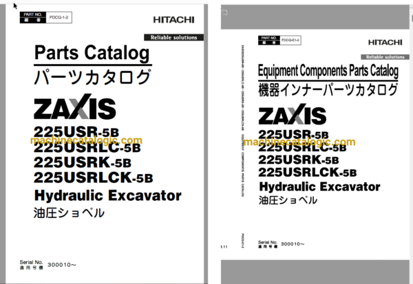 Hitachi ZX225USR-5B,ZX225USRLC-5B,ZX225USRK-5B,ZX225USRLCK-5B Hydraulic Excavator Full Parts Catalog