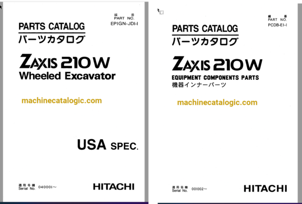 Hitachi ZX210W JD spec. Wheeled Excavator Full Parts Catalog