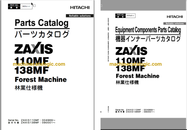 Hitachi ZX110MF,ZX138MF Forest Machine Full Parts Catalog