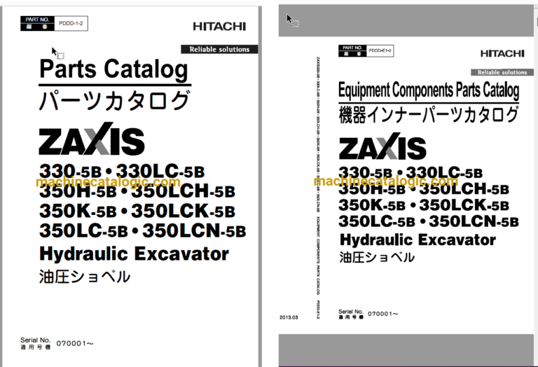 Hitachi ZX330-5B,ZX330LC-5B,ZX350H-5B,ZX350LCH-5B,ZX350K-5B,ZX350LCK-5B,ZX350LC-5B,ZX350LCN-5B Hydraulic Excavator Full Parts Catalog