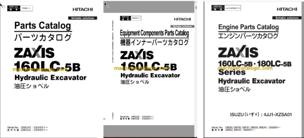 Hitachi ZX160LC-5B Hydraulic Excavator Full Parts and Engine Parts Catalog