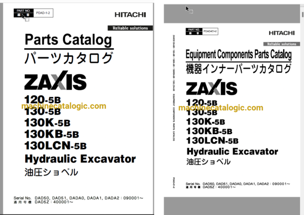 Hitachi ZX120-5B, ZX130-5B, ZX130K-5B, ZX130KB-5B, ZX130LCN-5B Hydraulic Excavator Full Parts Catalog