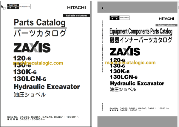 Hitachi ZX120-6, ZX130-6, ZX130K-6, ZX130LCN-6 Hydraulic Excavator Full Parts Catalog