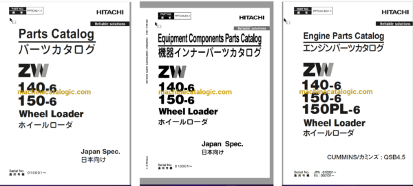 Hitachi ZW140-6, ZW150-6, ZW150PL-6 Wheel Loader Full Parts and Engine Parts Catalog