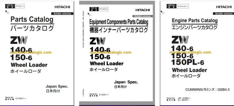 Hitachi ZW140-6, ZW150-6, ZW150PL-6 Wheel Loader Full Parts and Engine Parts Catalog
