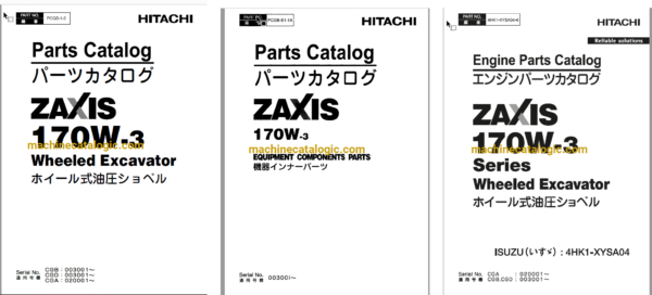 Hitachi ZX170W-3 Wheeled Excavator Full Parts and Engine Parts Catalog