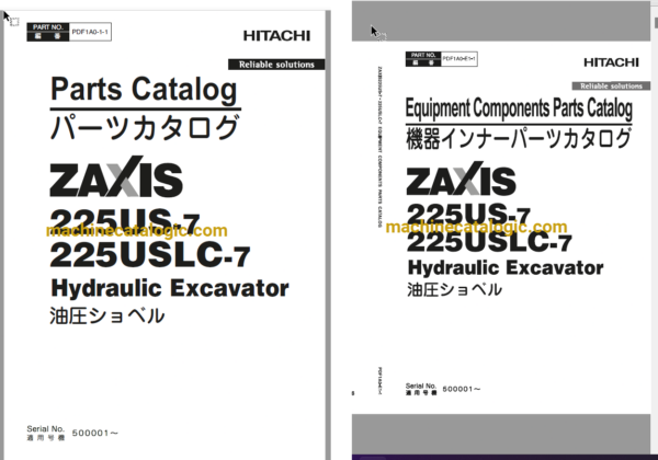 Hitachi ZX225US-7 (JPN Spec.) Hydraulic Excavator Full Parts Catalog