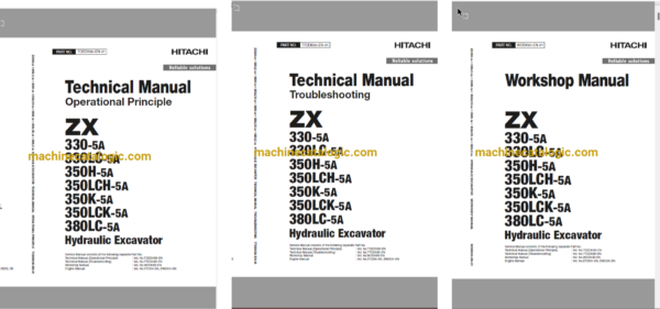 Hitachi ZX330-5A, ZX330LC-5A, ZX350H-5A, ZX350LCH-5A, ZX350K-5A, ZX350LCK-5A, ZX380LC-5A Hydraulic Excavator Technical and Workshop Manual