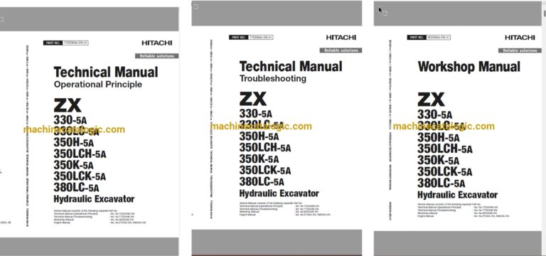 Hitachi ZX330-5A, ZX330LC-5A, ZX350H-5A, ZX350LCH-5A, ZX350K-5A, ZX350LCK-5A, ZX380LC-5A Hydraulic Excavator Technical and Workshop Manual