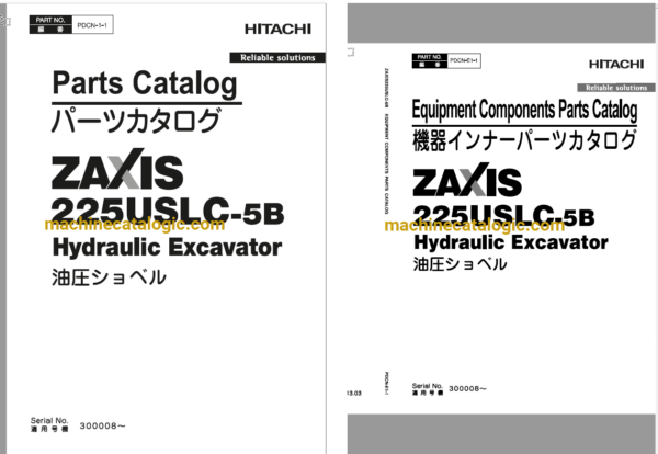 Hitachi ZX225USLC-5B Hydraulic Excavator Full Parts Catalog