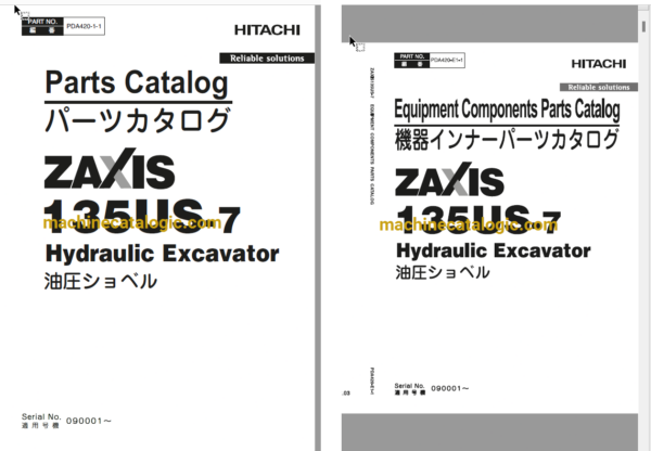 Hitachi ZX135US-7 (OCEANIA Spec.) Hydraulic Excavator Full Parts Catalog