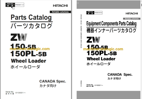 Hitachi ZW150-5B,ZW150PL-5B Canada Spec. Wheel Loader Full Parts Catalog