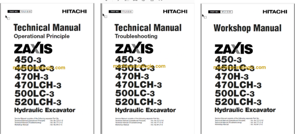 Hitachi ZX450-3,ZX450LC-3,ZX470H-3,ZX470LCH-3,ZX500LC-3,ZX520LCH-3 Hydraulic Excavator Technical and Workshop Manual