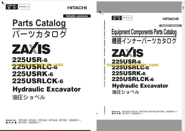 Hitachi ZX225USRLC-6 Series Hydraulic Excavator Full Parts Catalog