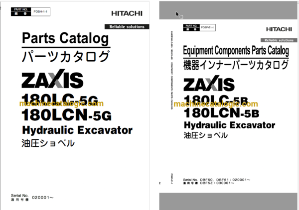 Hitachi ZX180LC-5G, ZX180LCN-5G Hydraulic Excavator Full Parts Catalog