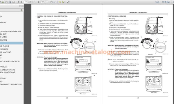 Hitachi Zaxis; ZX250-3, ZX280-3, ZX350-3 Operator's Manual Index