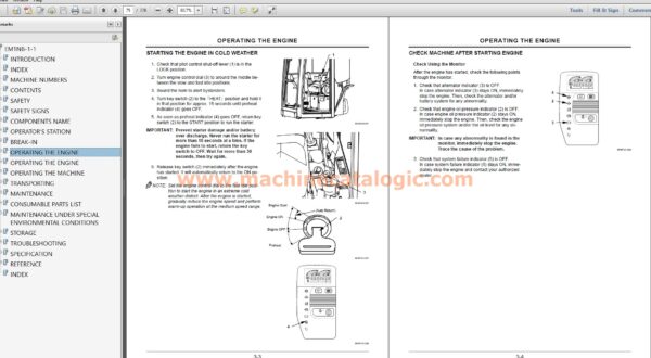 Hitachi Zaxis; ZX60USB-3F Hydraulic Excavator Operator's Manual Index