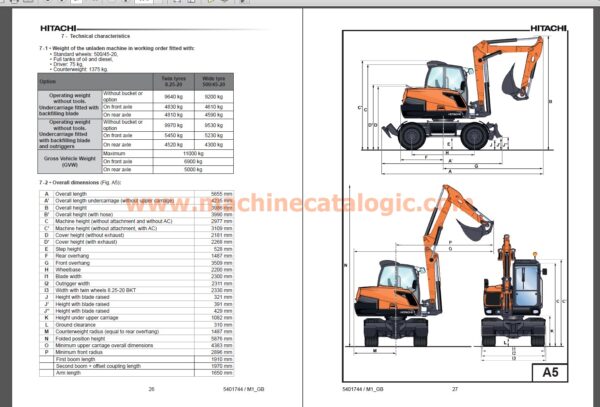 Hitachi ZX95W-7 Wheeled excavator Operating and maintenance manual Index