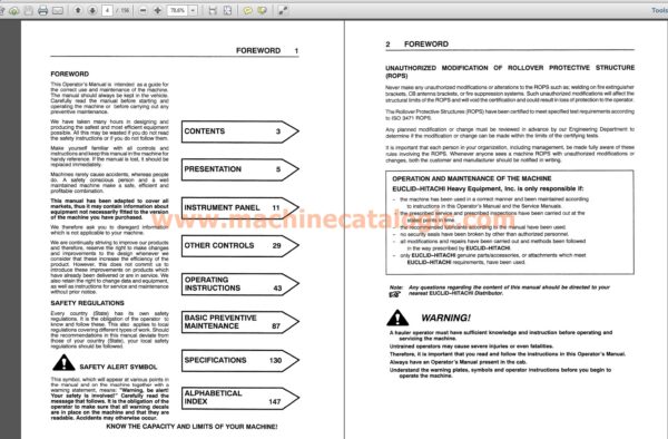 Euclid R32C 353TD Operators Instruction Manual Index