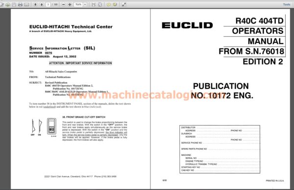 Euclid R40C 404TD Operators Instruction Manual Index