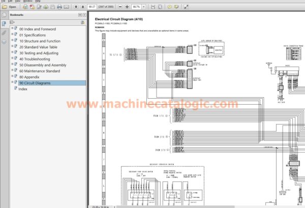 Komatsu PC290-11E0, PC290LC-11E0, PC290NLC-11E0 Excavator Shop Manual Index