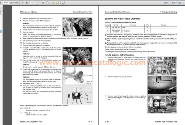 Komatsu PC290-11E0, PC290LC-11E0, PC290NLC-11E0 Excavator Shop Manual Index