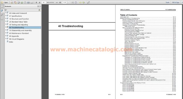 Komatsu PC228USLC-11E0 Hydraulic Excavator Shop Manual Index