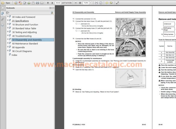 Komatsu PC228USLC-11E0 Hydraulic Excavator Shop Manual Index