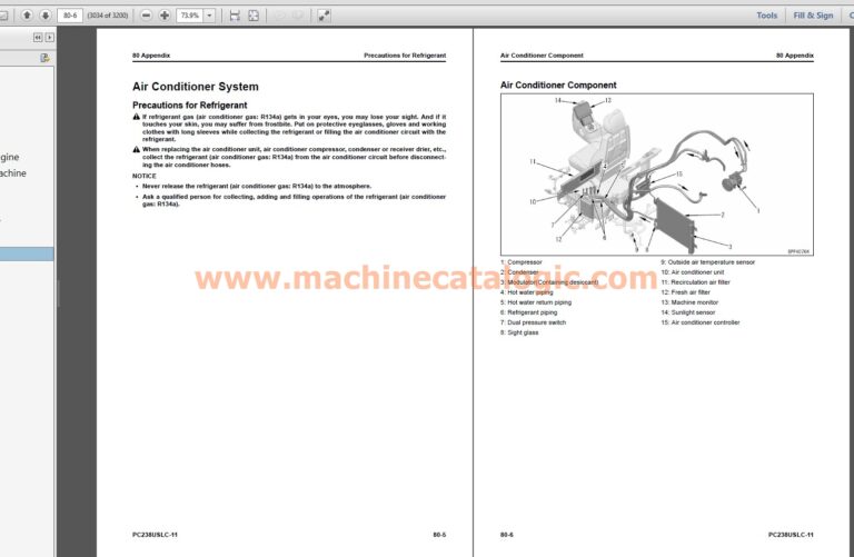 Komatsu PC238USLC-11 Hydraulic Excavator Shop Manual Index