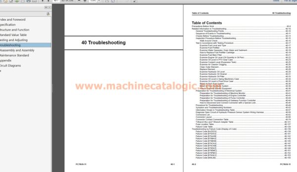 Komatsu PC78US-11 Hydraulic Excavator Shop Manual Index