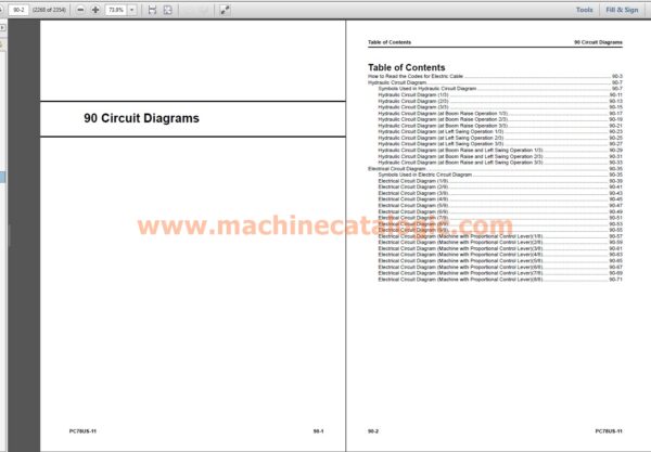 Komatsu PC78US-11 Hydraulic Excavator Shop Manual Index