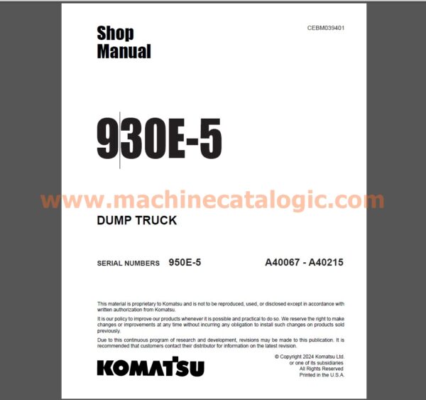 Komatsu 930E-5 DUMP TRUCK Shop Manual (CEBM039401)