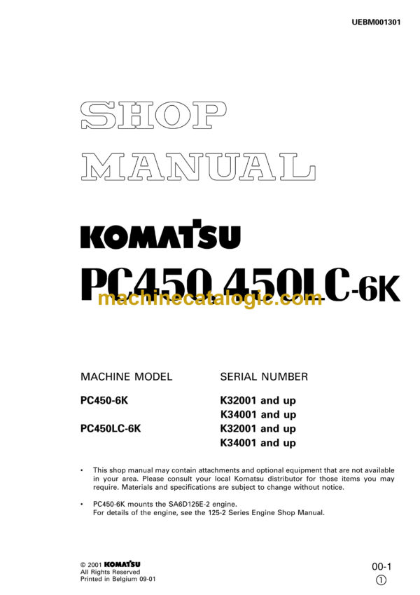 Komatsu PC300LL-7L Galeo Hydraulic Excavator Shop Manual (CEBM012100)