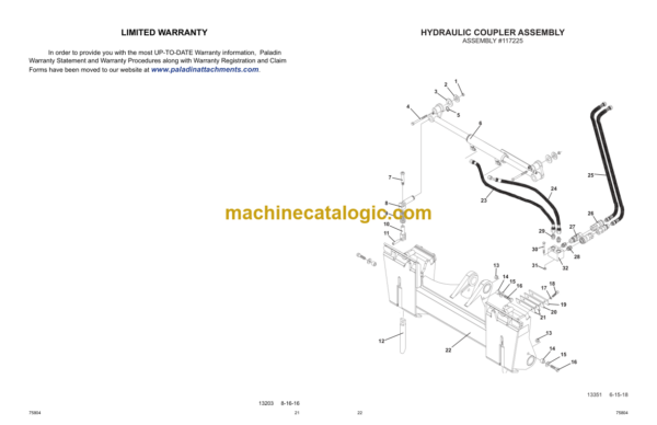 Bradco by Paladin 45ZV-2 ZW80 Paladin Hydraulic Universal Coupler Operator's & Parts Manual