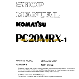 Komatsu PC20MRX-1 Hydraulic Excavator Shop Manual (SEBM016601)