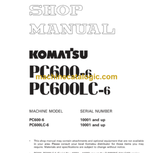 Komatsu PC600-6 PC600LC-6 Hydraulic Excavator Shop Manual (SEBM017111)