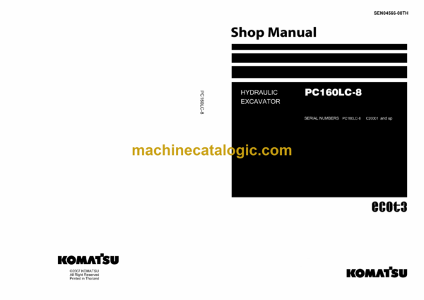 Komatsu PC160LC-8 Hydraulic Excavator Shop Manual (SEN04566-00TH)