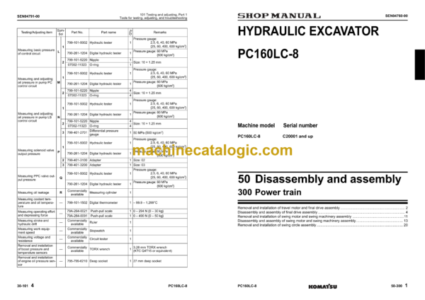 Komatsu PC160LC-8 Hydraulic Excavator Shop Manual (SEN04566-00TH)