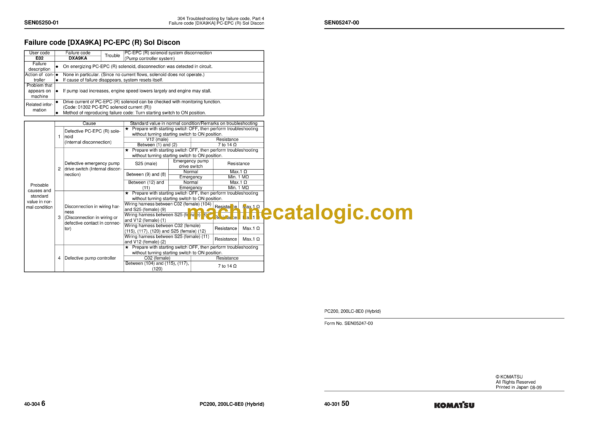 Komatsu PC200-8E0 PC200LC-8E0 Hydraulic Excavator Shop Manual (SEN05221-07)