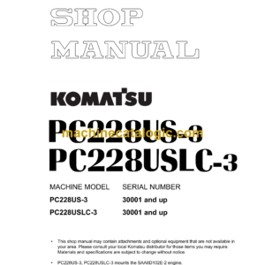 Komatsu PC228US-3 PC228USLC-3 Hydraulic Excavator Shop Manual (SEBM030506)