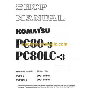 Komatsu PC80-3 PC80LC-3 Hydraulic Excavator Shop Manual (SEBM020X0302)