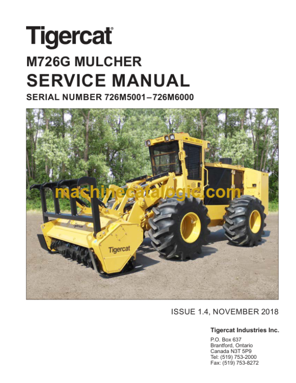 Tigercat M726G Mulcher Service Manual (726M5001 - 726M6250) (52164AENG)