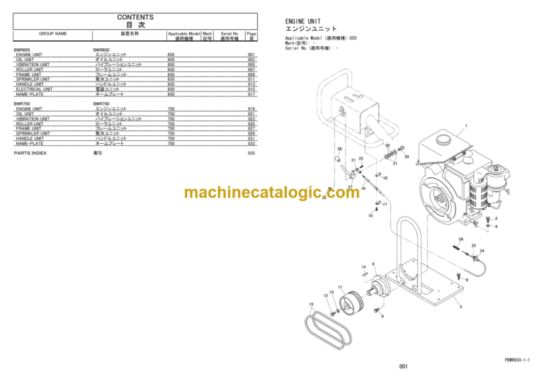 Hitachi BWR650, BWR750 Walk-behind Roller Parts Catalog