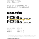 Komatsu PC200-5 Custom PC220-5 Custom Hydraulic Excavator Shop Manual (SEBM0205C503)
