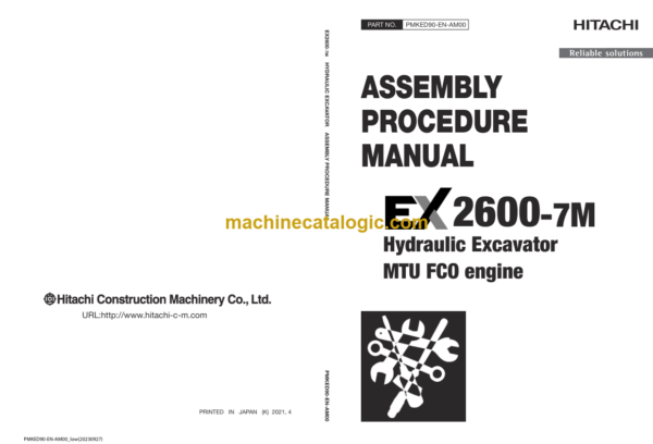 Hitachi EX2600-7 (MTU FCO) Hydraulic Excavator Assembly Procedure Manual