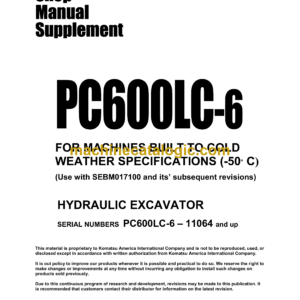 Komatsu PC600LC-6 Hydraulic Excavator Shop Manual (SEBM027100K)