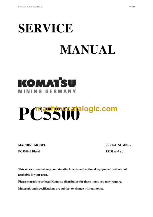 Komatsu PC5500 Hydraulic Excavator Service Manual